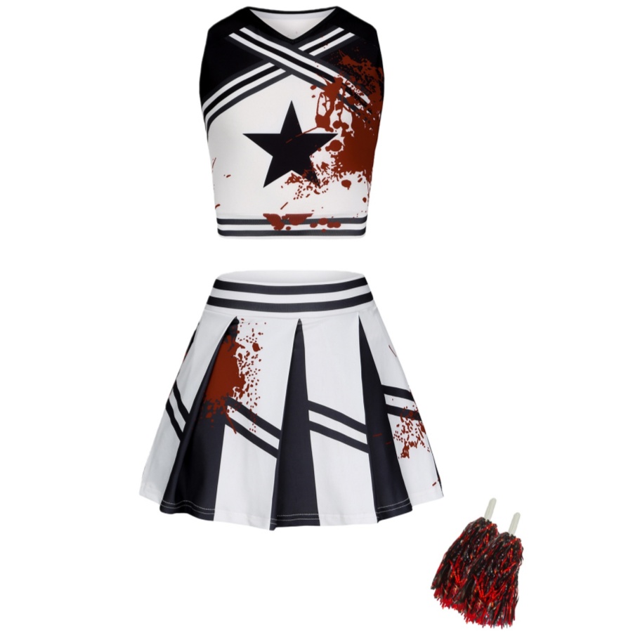Halloween Athletic Cheerleader Costume Set Fancy Blood Dress Scary Uniform